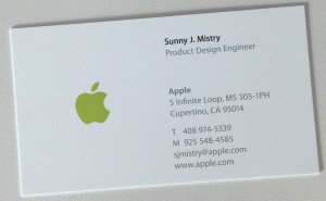 Sunny's business card at Apple