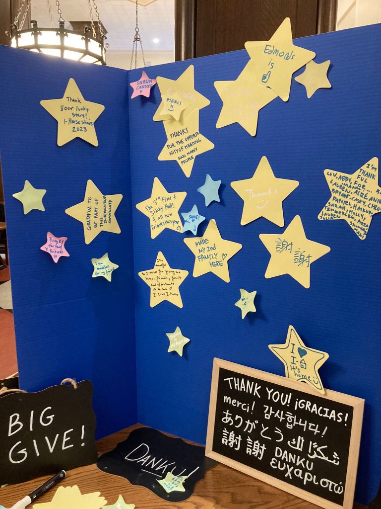 Photo of the Gratitude board that residents wrote thank you statements on stars