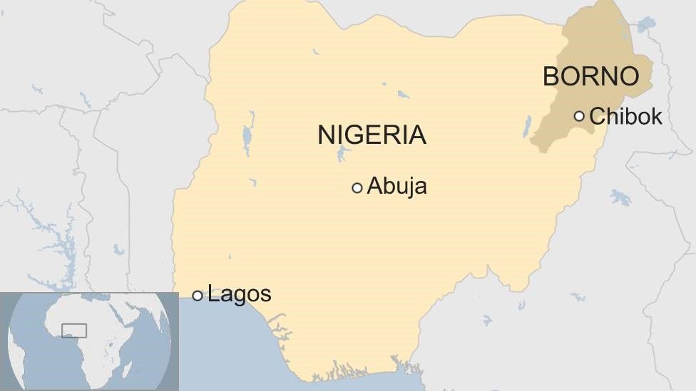 Map of Nigeria showing the Chibok region in the Northeast Borno region