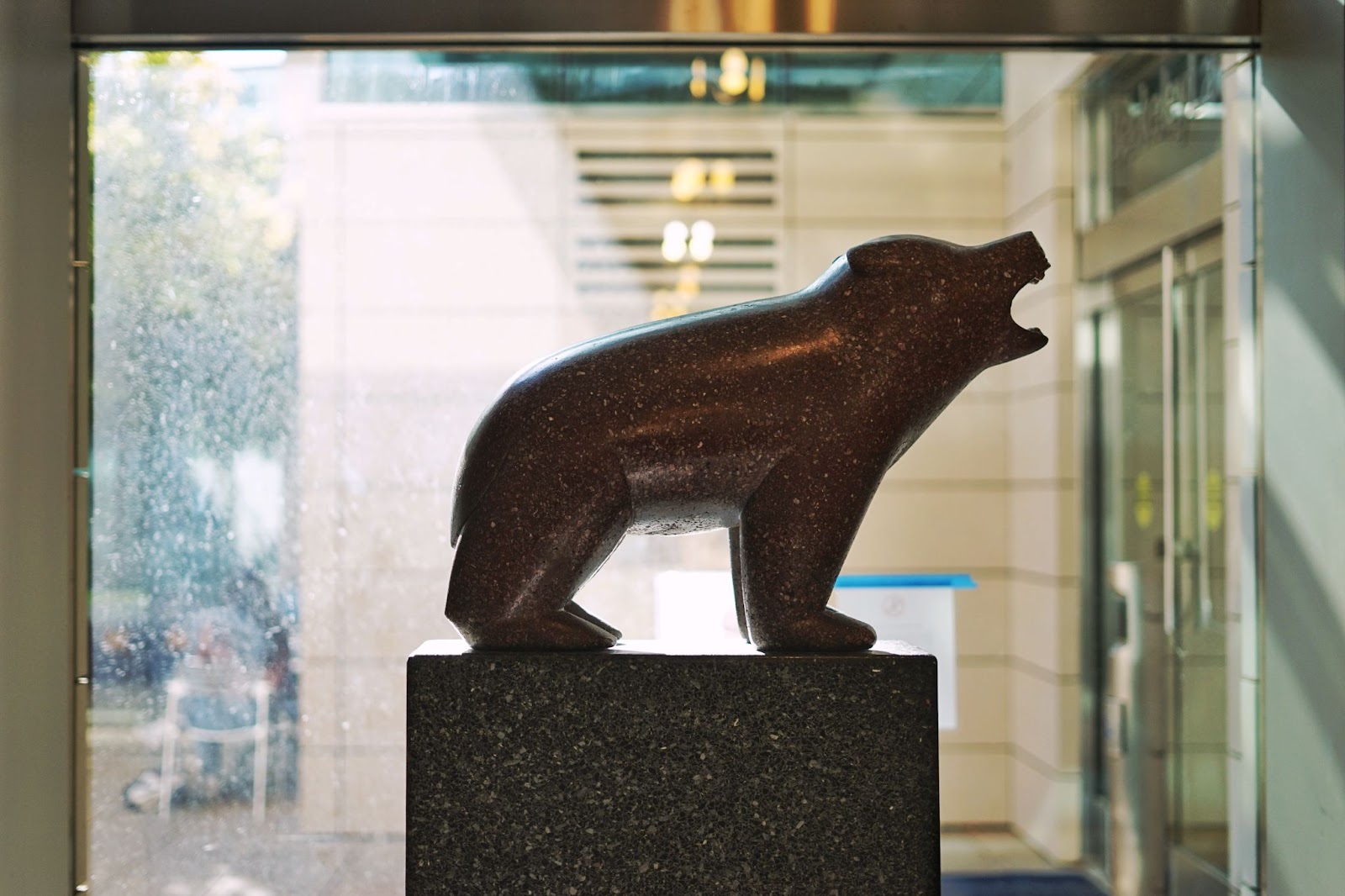 A roaring bear statue.