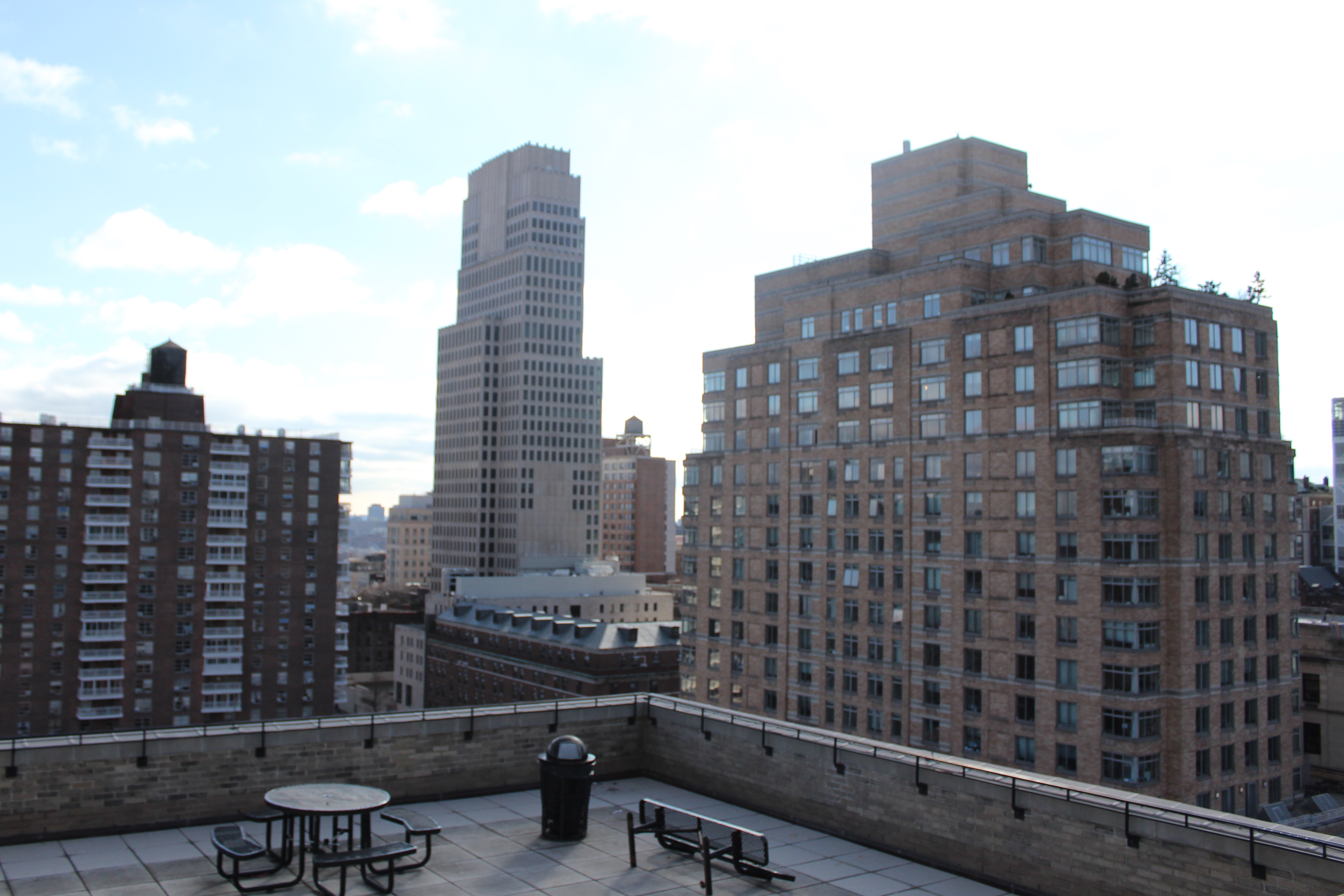 A view of NYC buildings from a terrace.