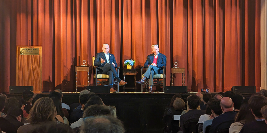 I-House Alumnus Eric Schmidt (pictured at right), former CEO & Chairman of Google, and I-House Executive Director and CEO Shaun Carver for a timely chat on the promise and perils of Artificial Intelligence (AI) in the context of the I-House mission.