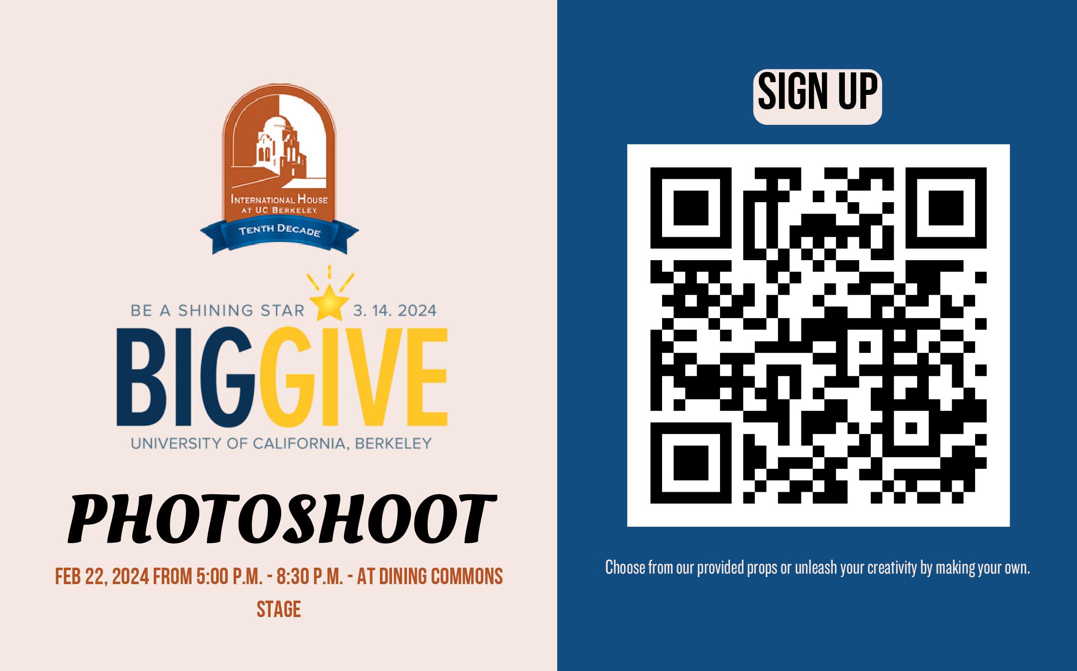 A poster for the Big Give photoshoot with accompanying QR code.